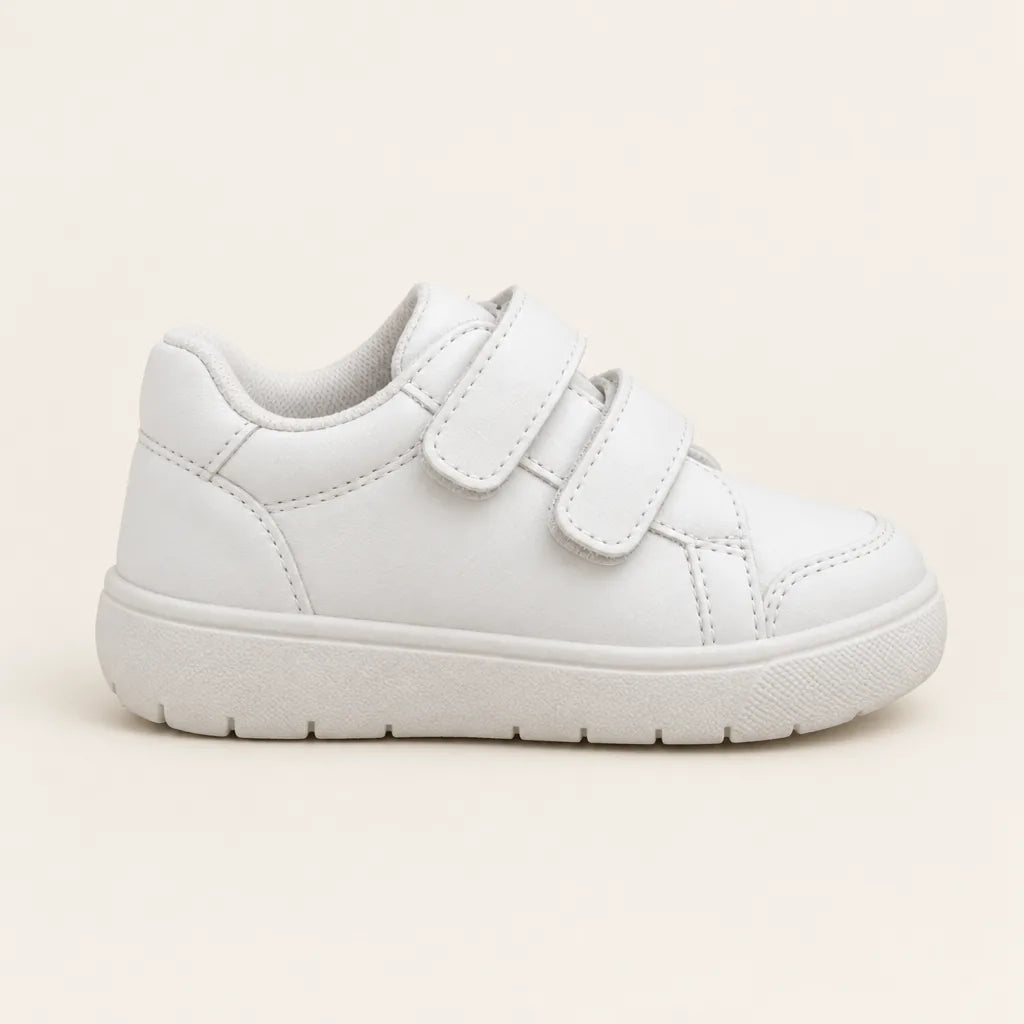 A generic stiff toddler sneaker with thick sole and velcro straps