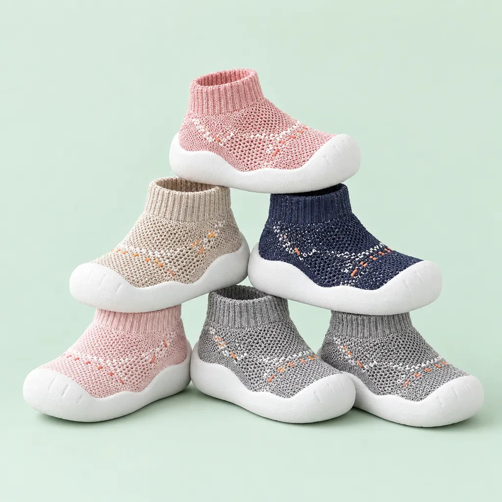 Sock shoes in mixed colours stacked